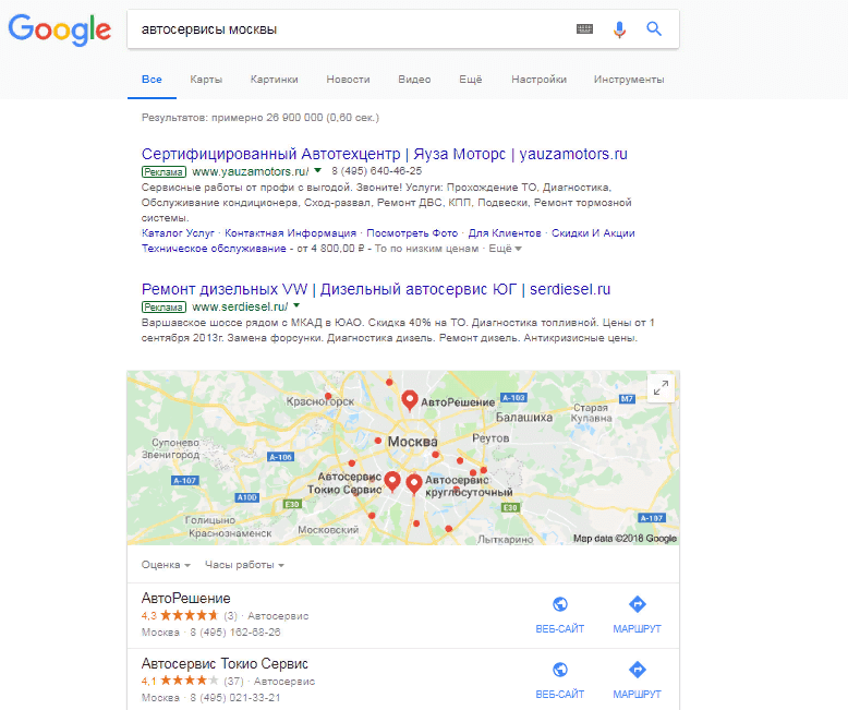 Компании на Гугл картах